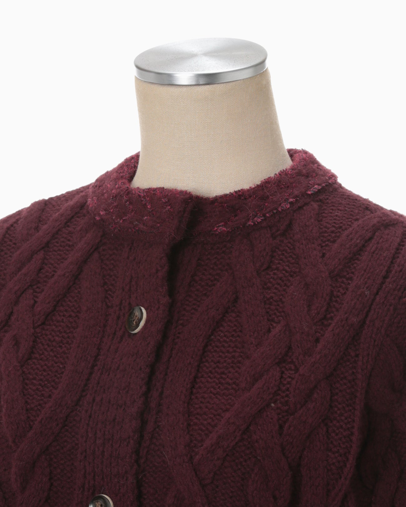 Basket Pattern Combination Knitted Cardigan - bordeaux