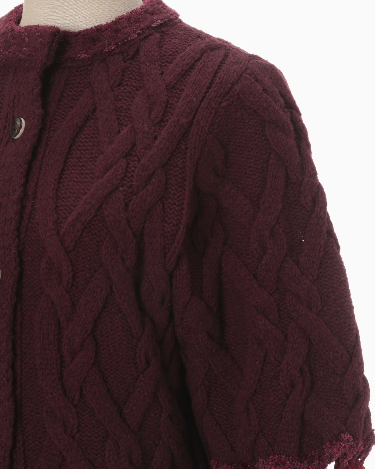 Basket Pattern Combination Knitted Cardigan - bordeaux