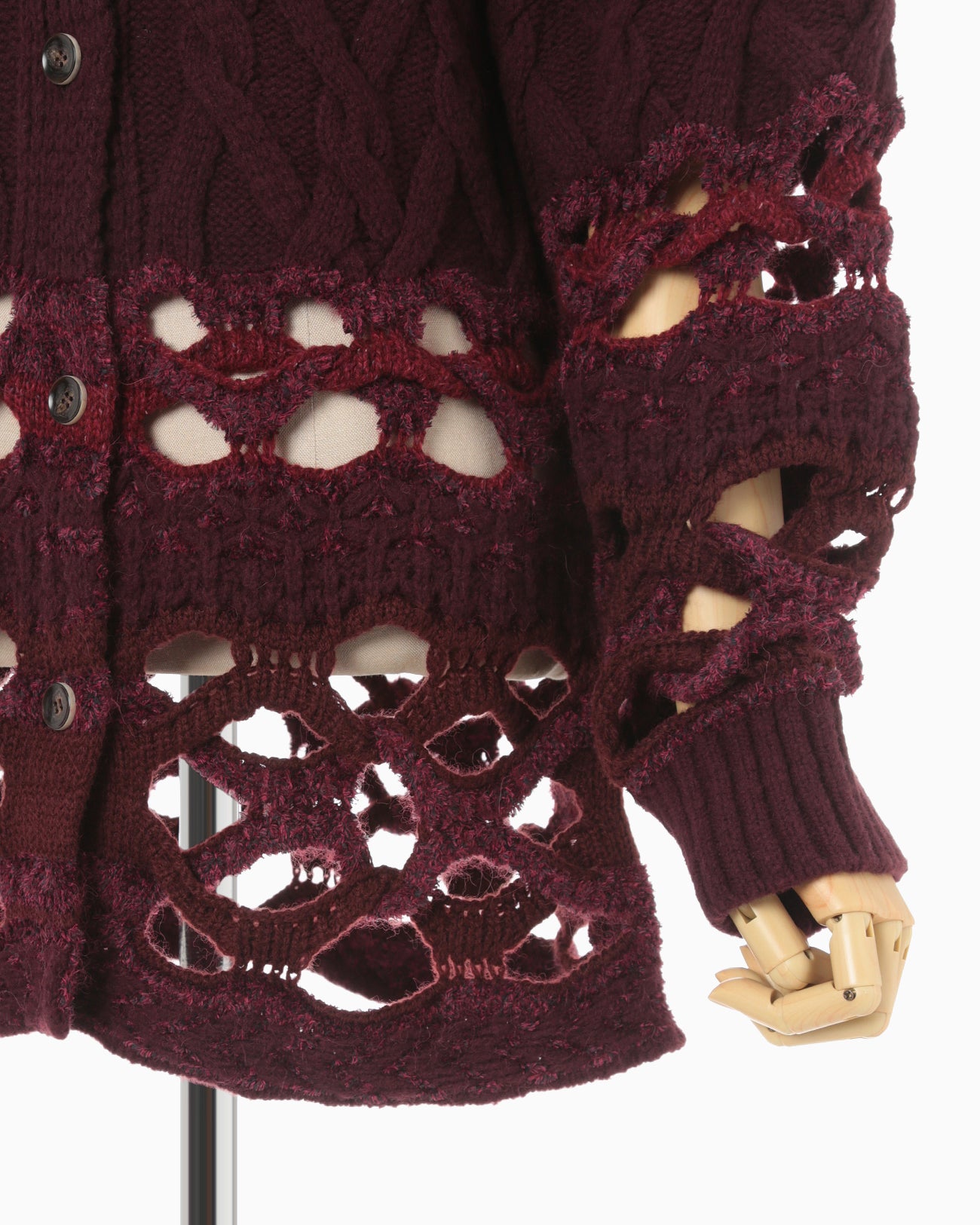 Basket Pattern Combination Knitted Cardigan - bordeaux