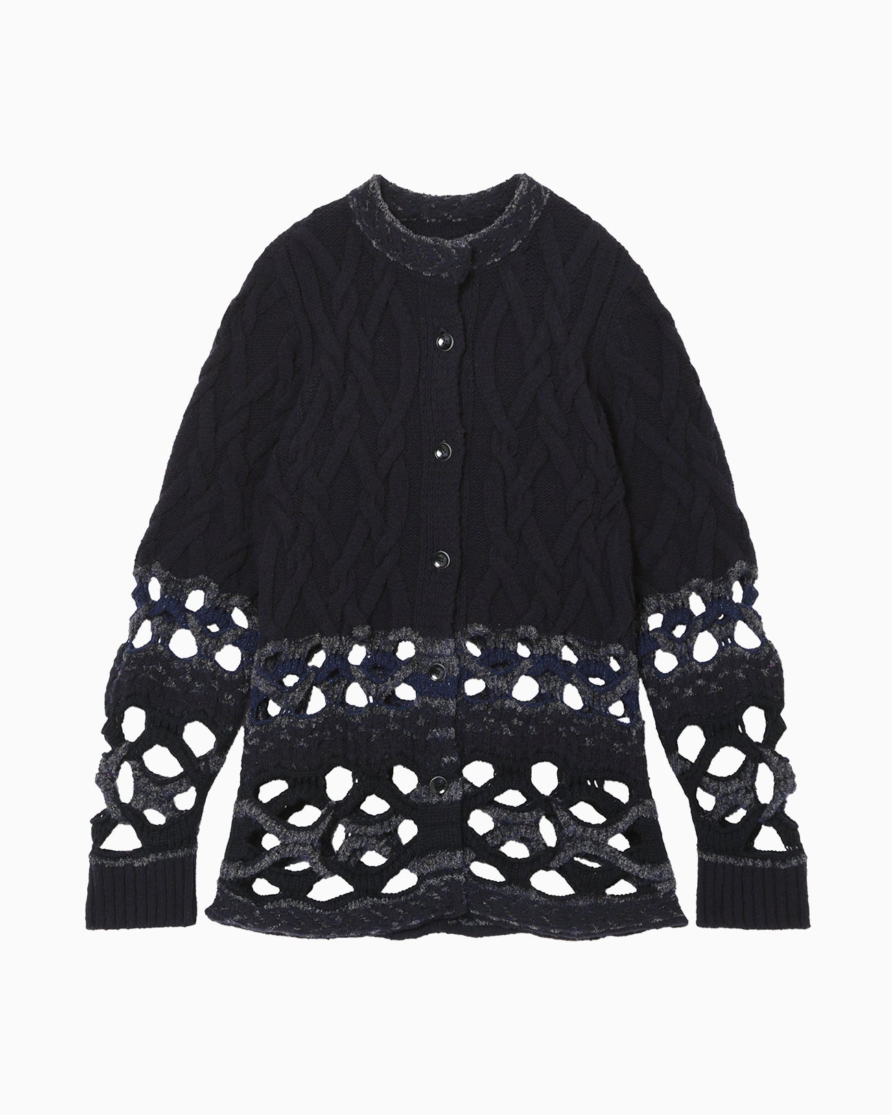 Basket Pattern Combination Knitted Cardigan - navy