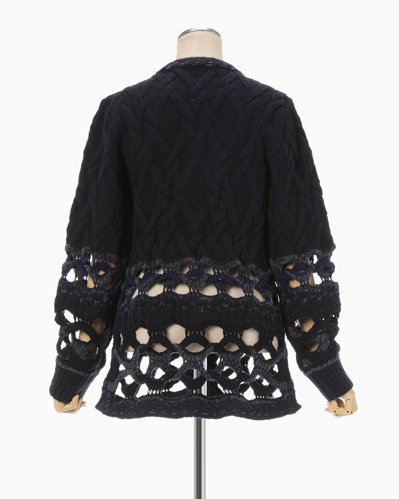 Basket Pattern Combination Knitted Cardigan - navy