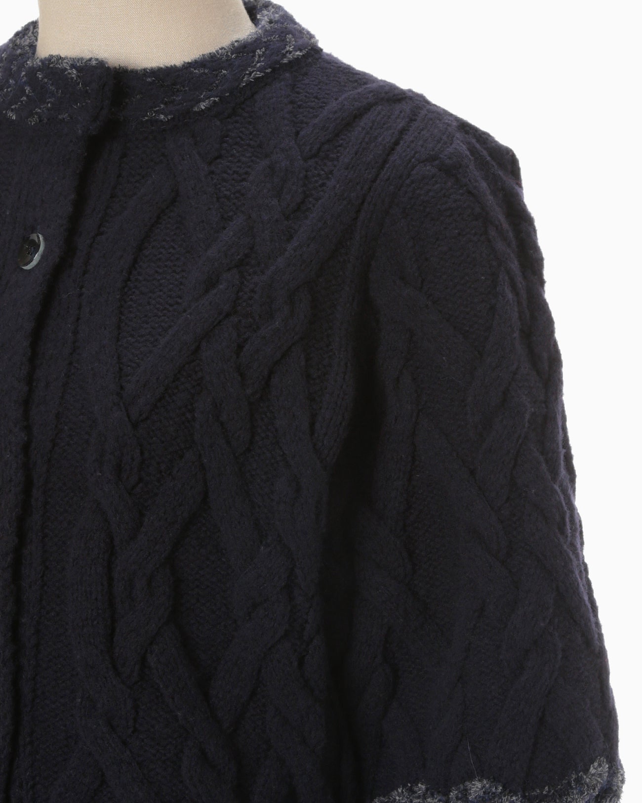 Basket Pattern Combination Knitted Cardigan - navy