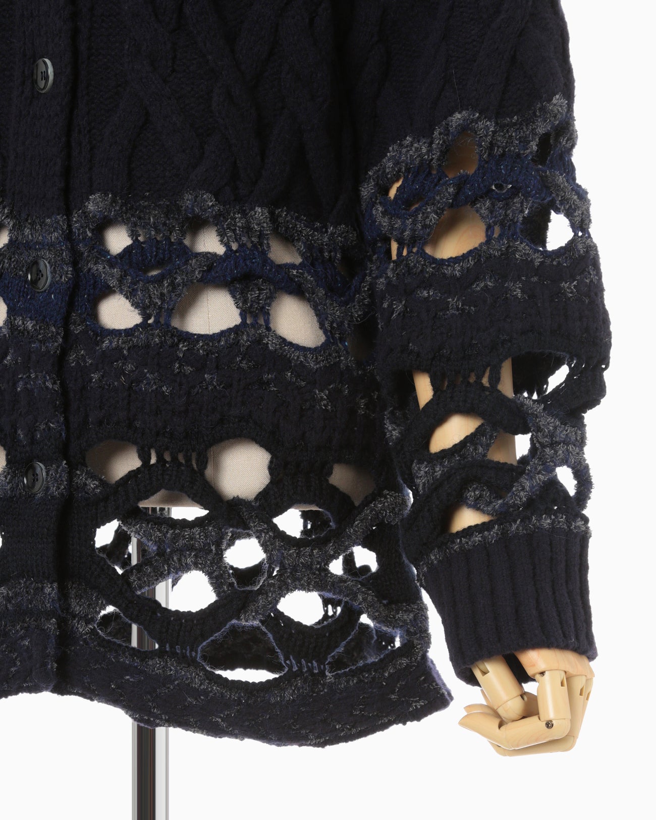 Basket Pattern Combination Knitted Cardigan - navy