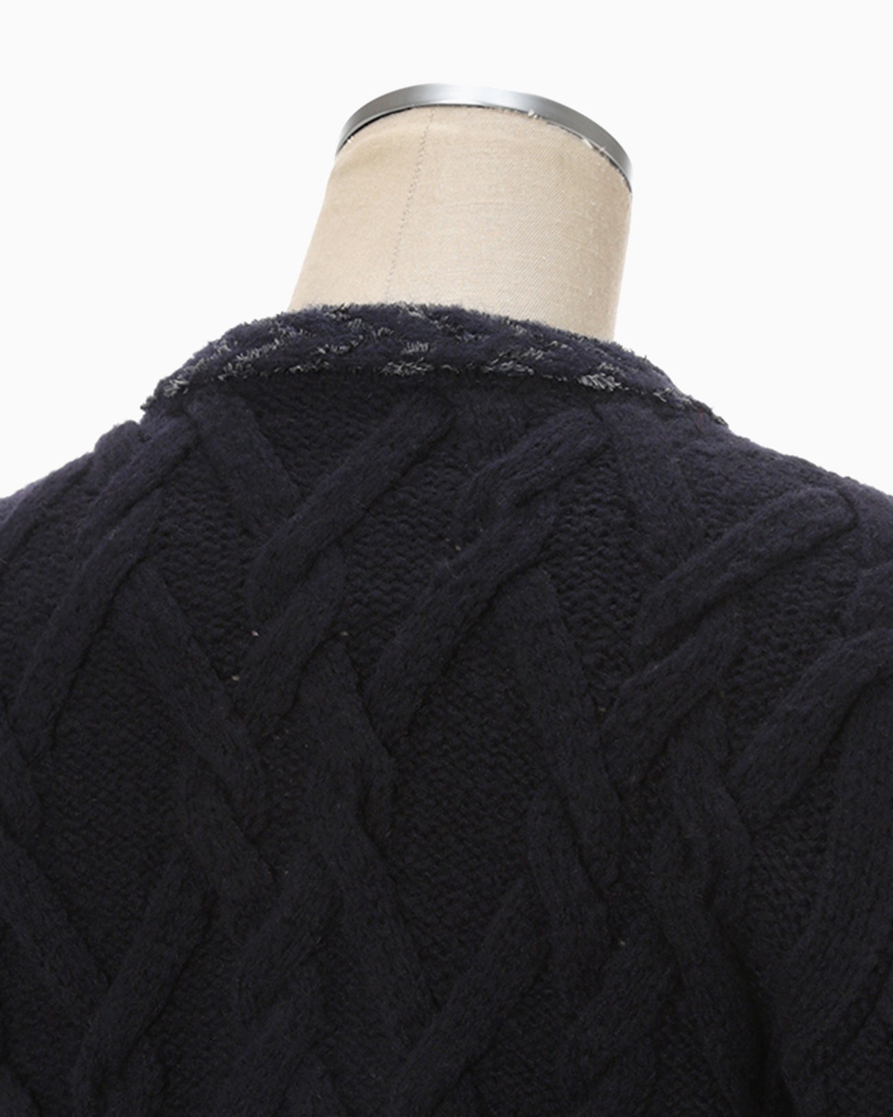 Basket Pattern Combination Knitted Cardigan - navy