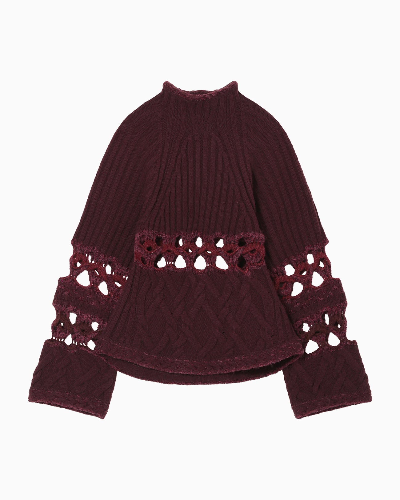 Basket Pattern Combination Knitted Pullover - bordeaux