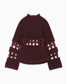 Basket Pattern Combination Knitted Pullover - bordeaux