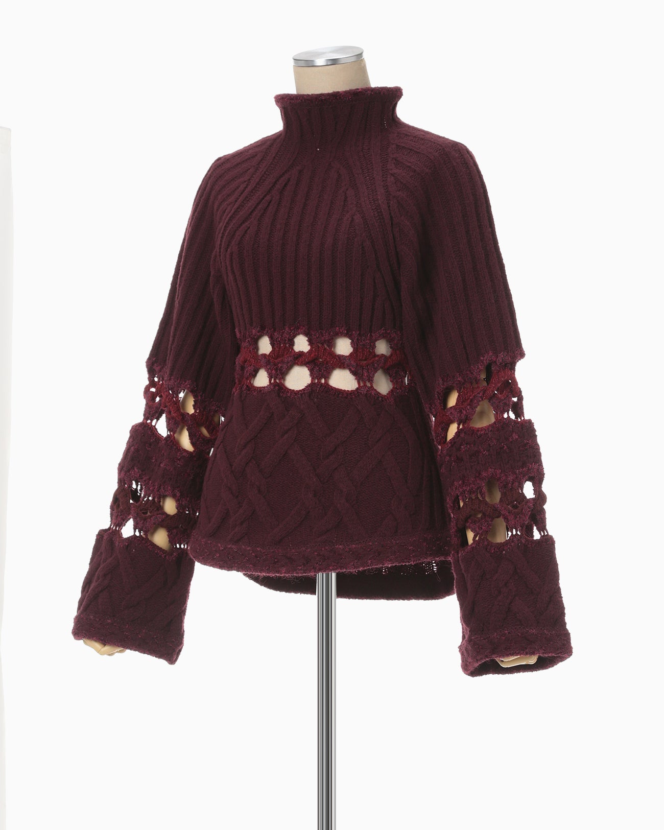 Basket Pattern Combination Knitted Pullover - bordeaux