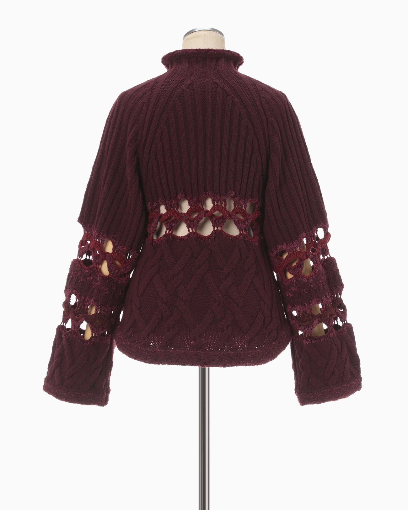 Basket Pattern Combination Knitted Pullover - bordeaux