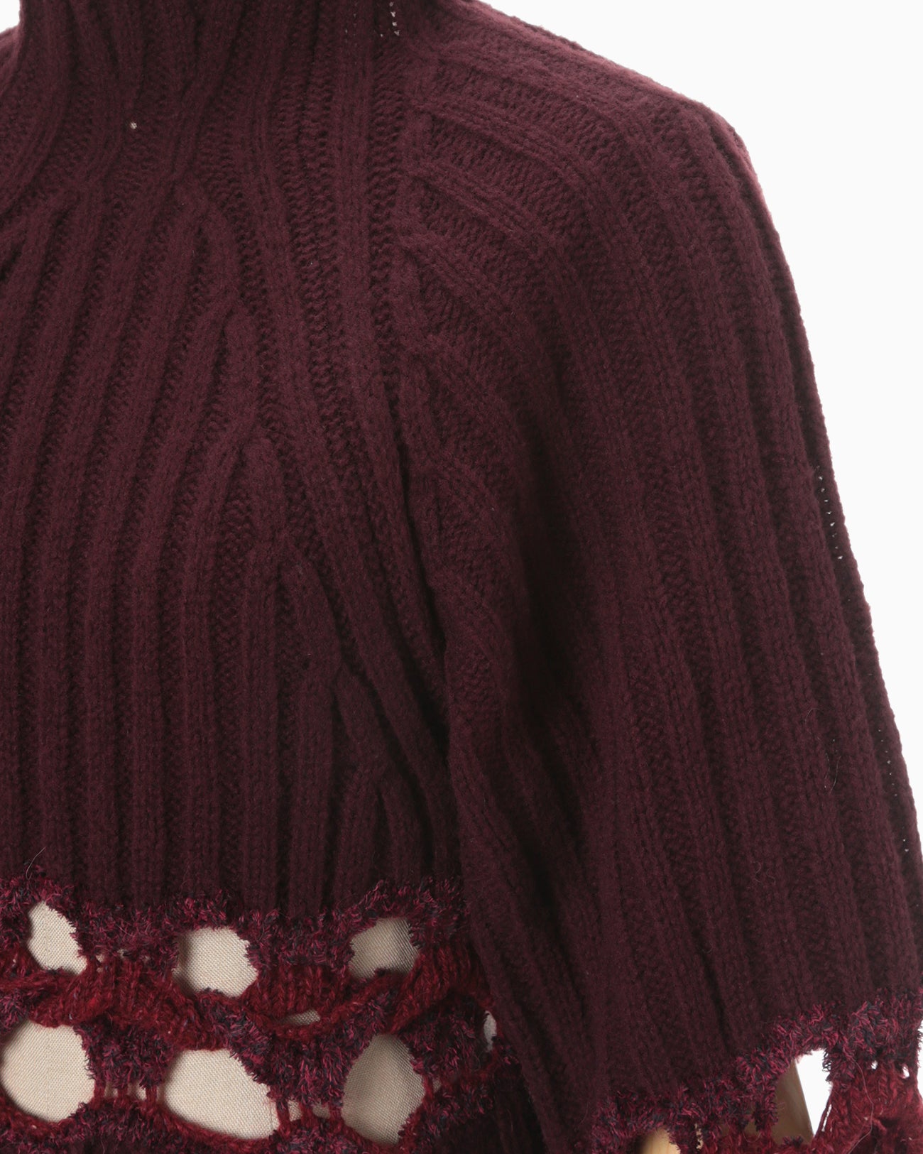 Basket Pattern Combination Knitted Pullover - bordeaux