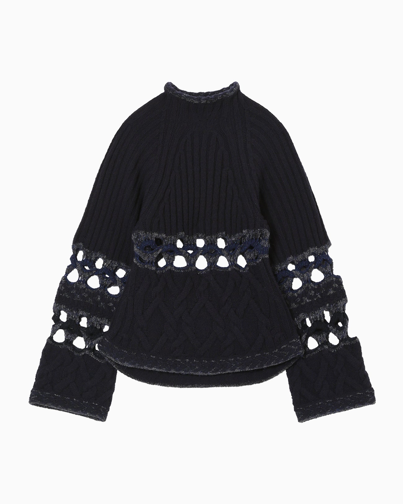 Basket Pattern Combination Knitted Pullover - navy