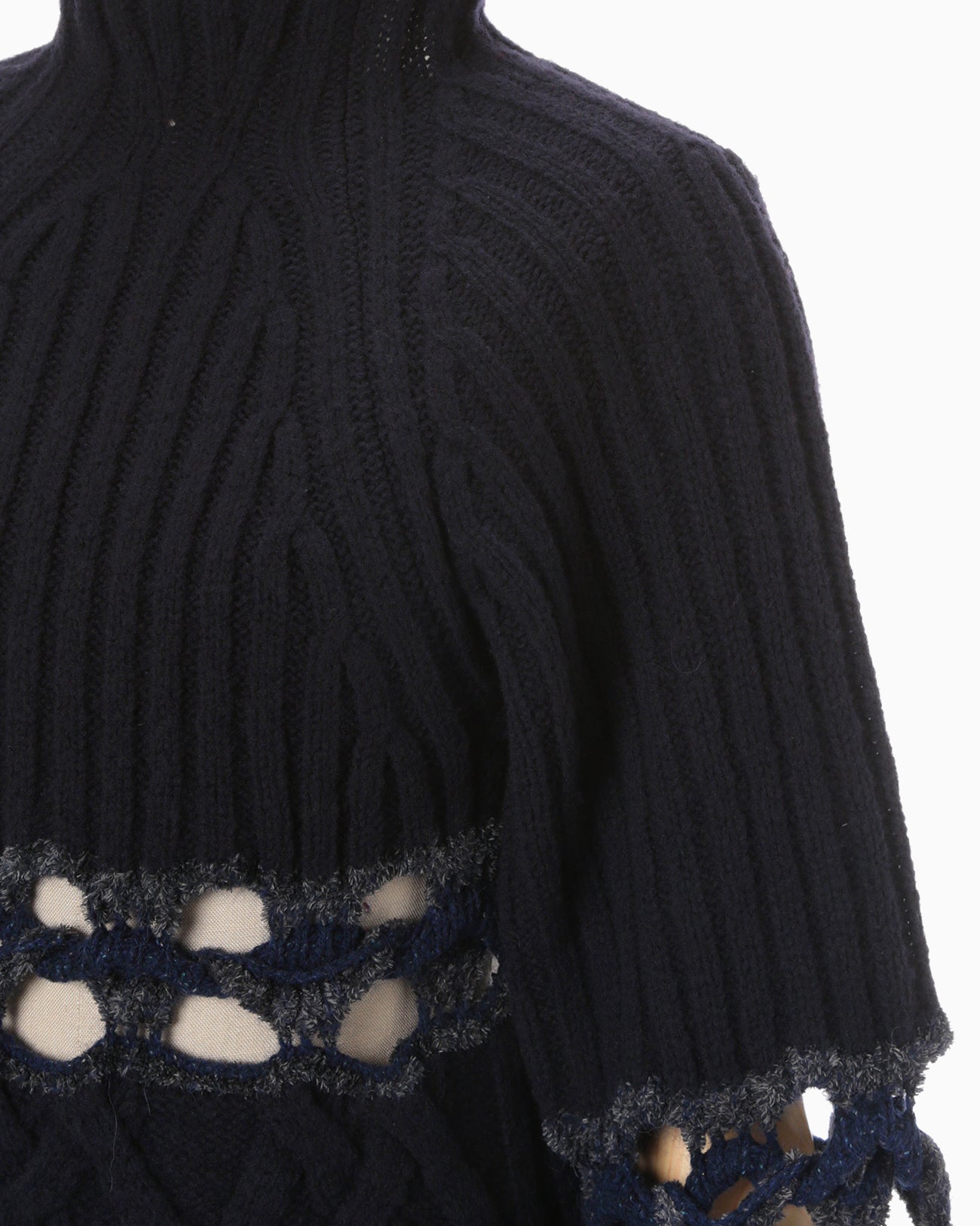 Basket Pattern Combination Knitted Pullover - navy