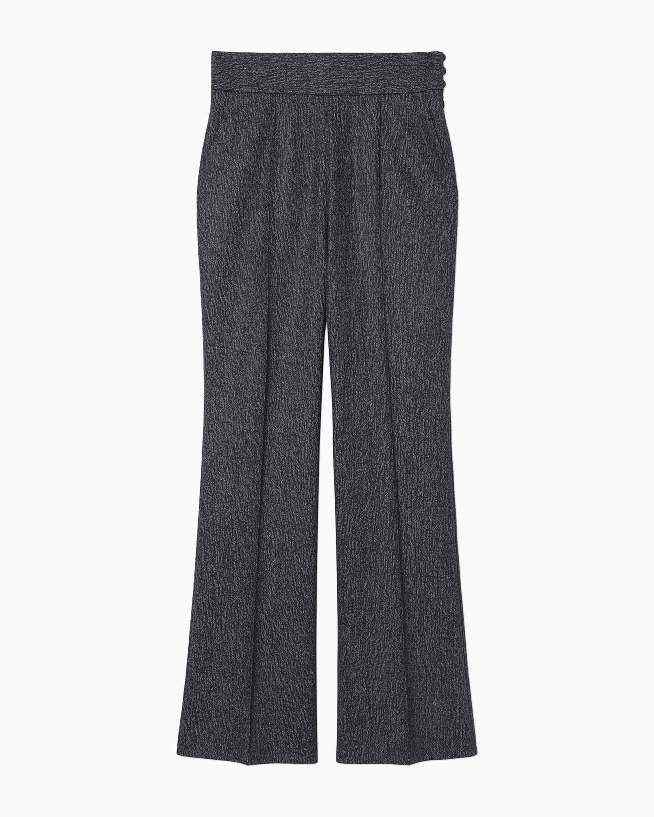 Wool Smooth Flared Trousers - navy