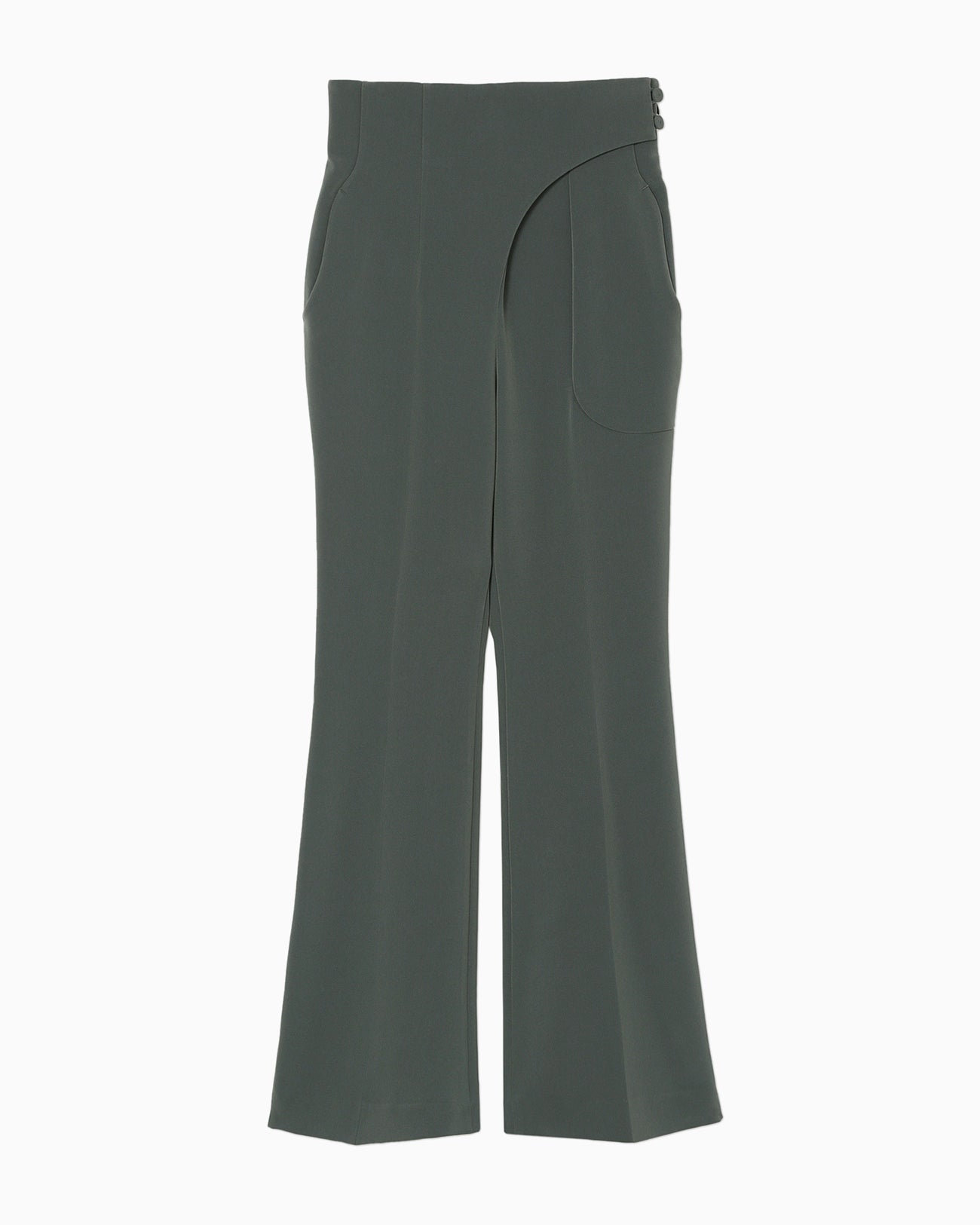 Acetate Polyester Cropped Trousers - khaki