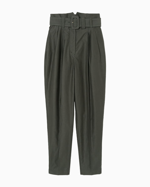 Brushed Cotton Tucked Tapered Trousers - khaki
