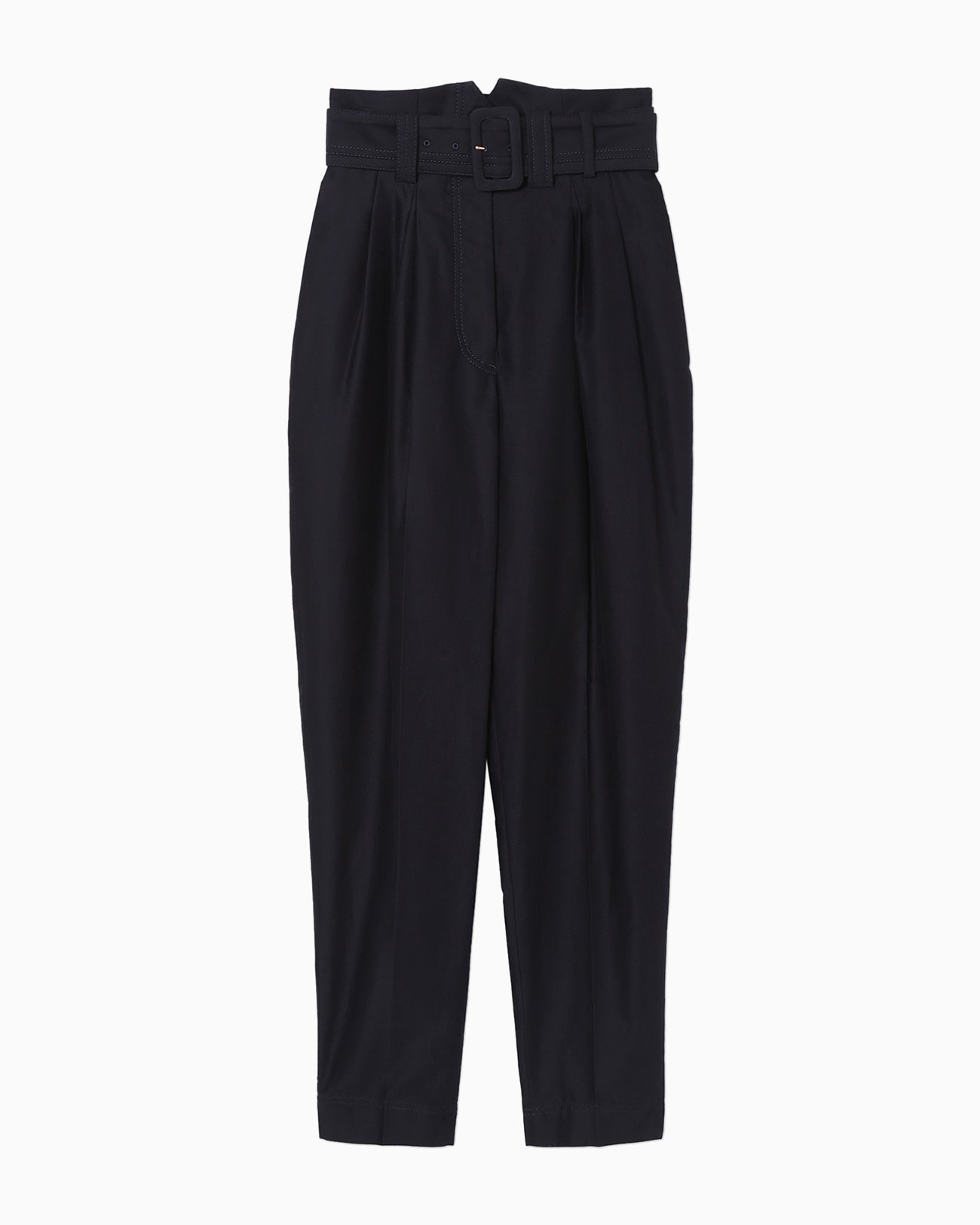 Brushed Cotton Tucked Tapered Trousers - navy