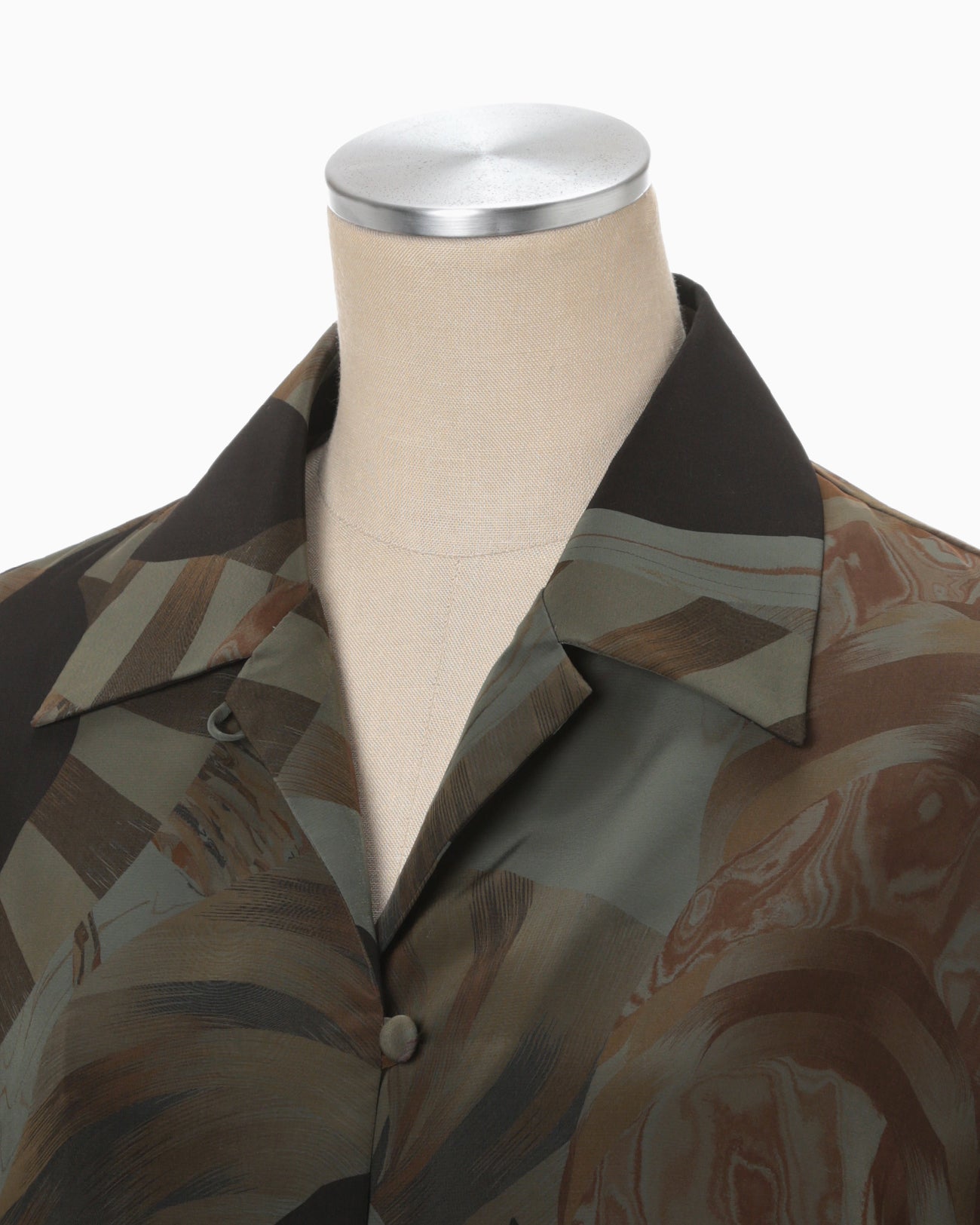 Marble Print Open‐Collar Shirt - khaki