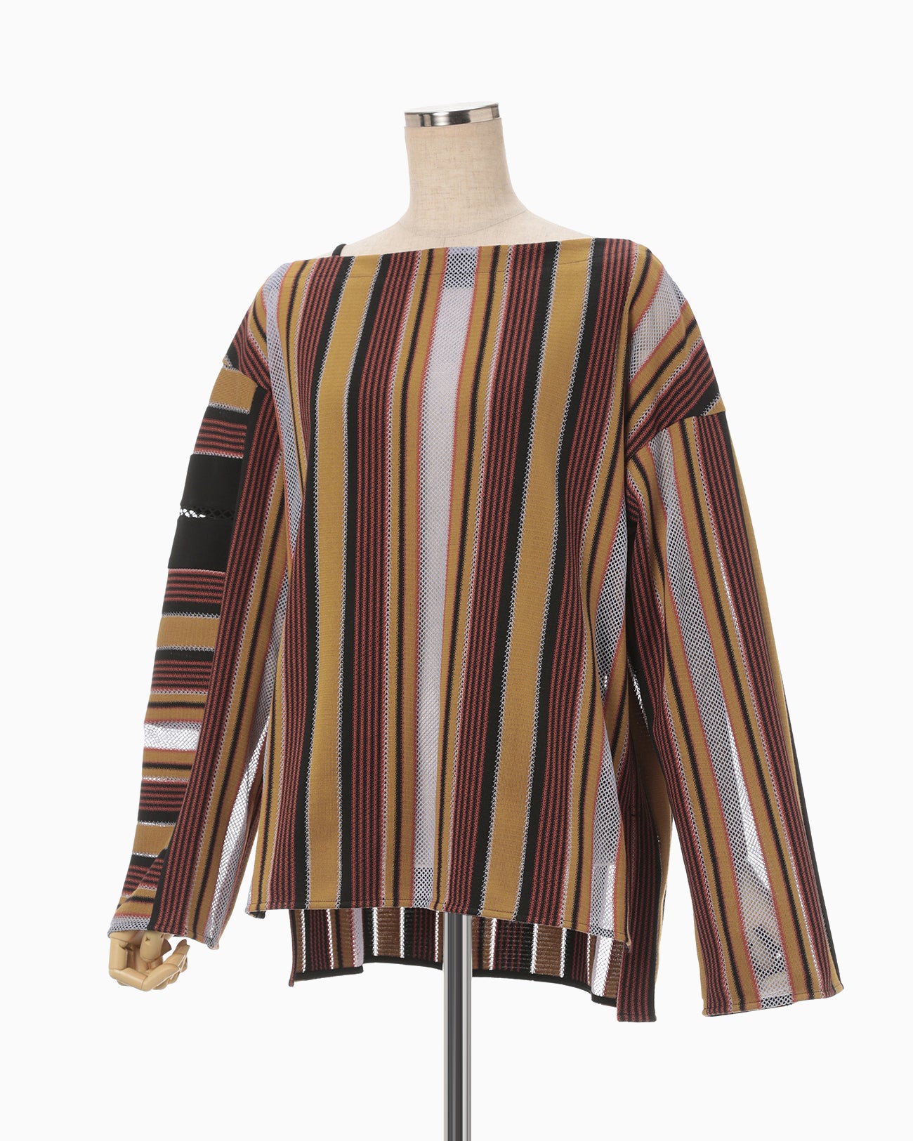 Raschel Jersey Torchon Lace Stripe Top - brown