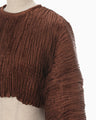 Wrinkle Pleats Cropped Top - brown