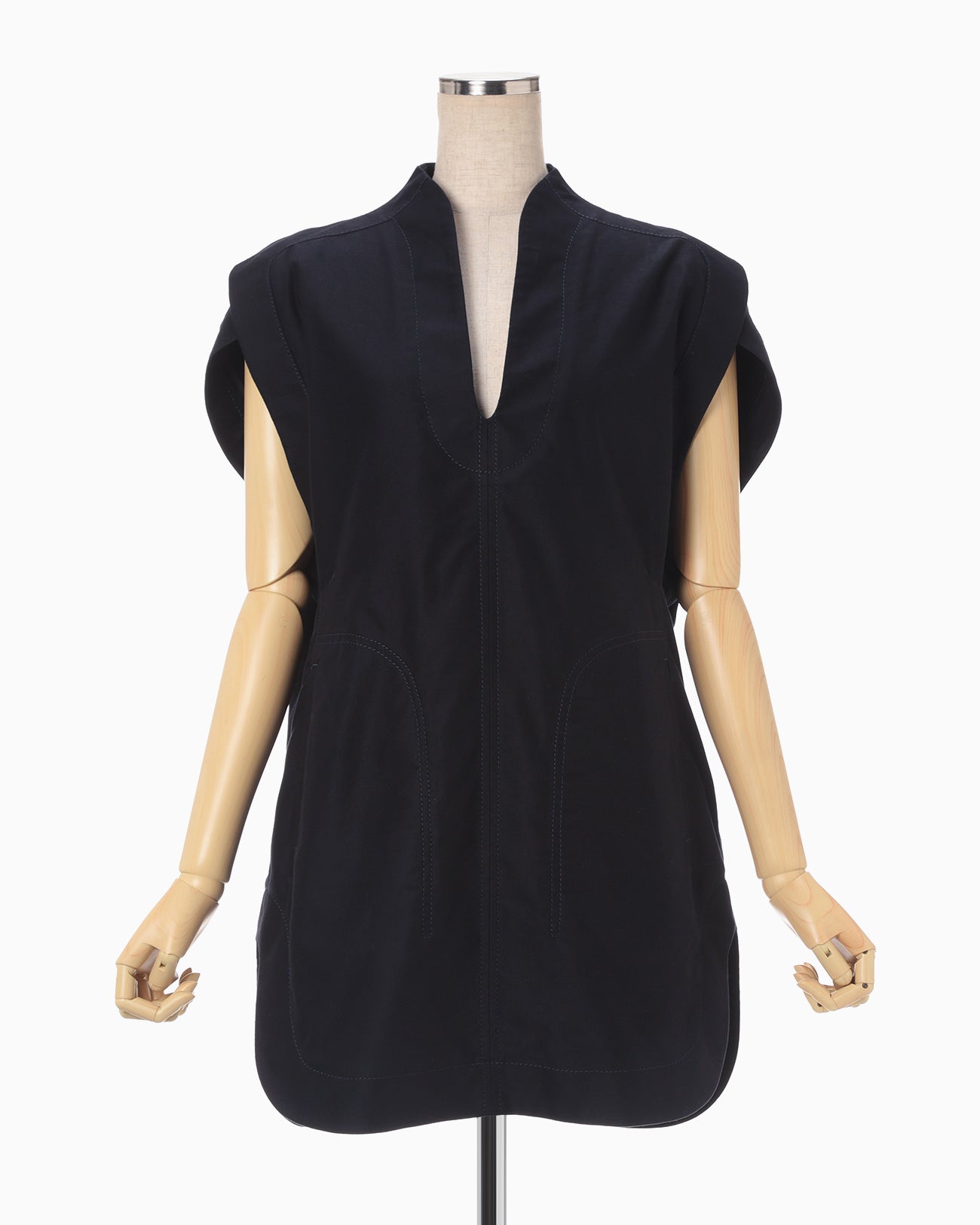 Brushed Cotton Sleeveless V-neck Top - navy