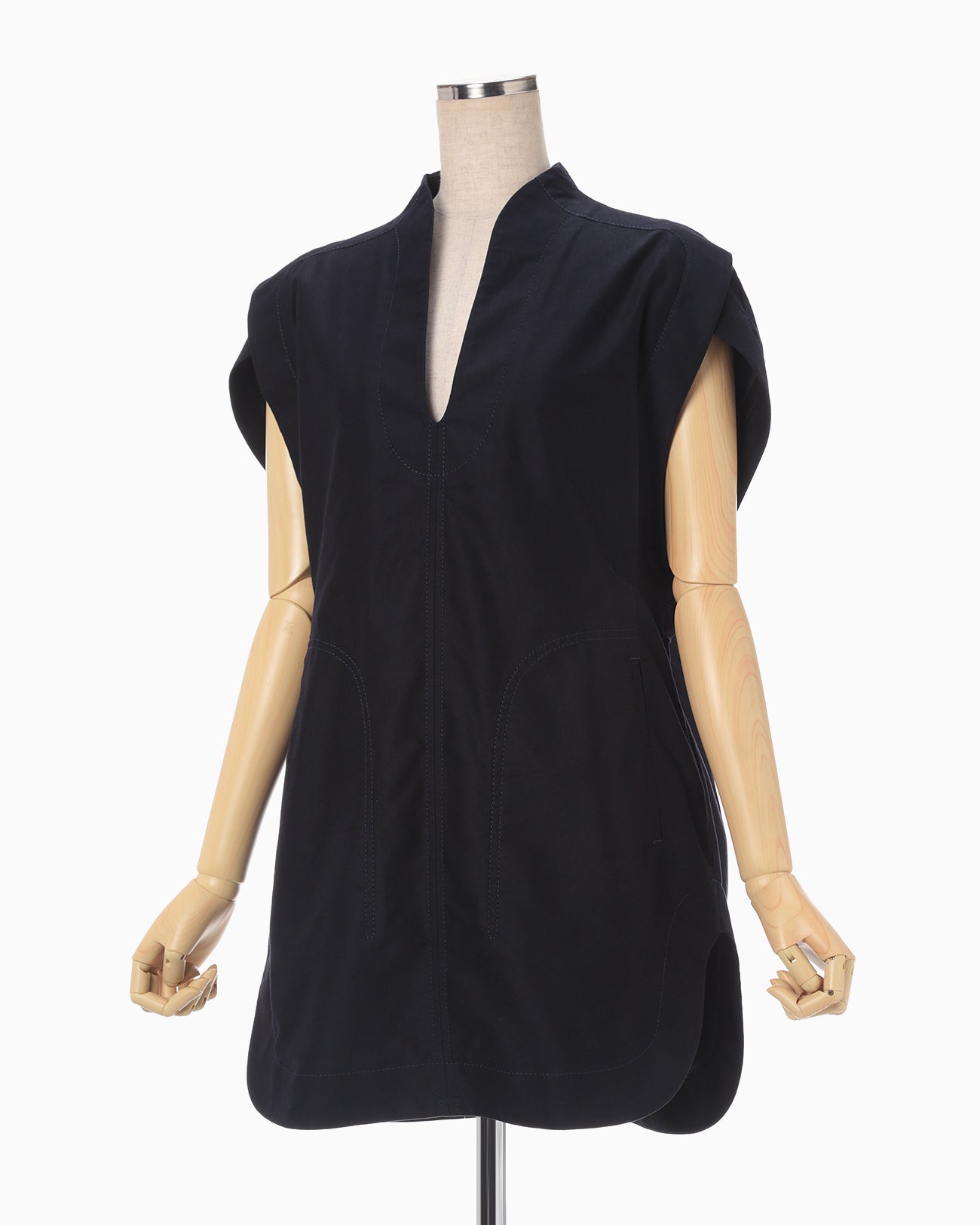 Brushed Cotton Sleeveless V-neck Top - navy