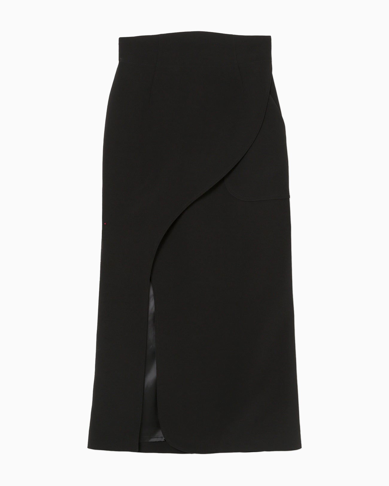 Acetate Polyester Curved Line Slit Skirt - black