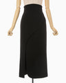 Acetate Polyester Curved Line Slit Skirt - black