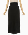 Acetate Polyester Curved Line Slit Skirt - black