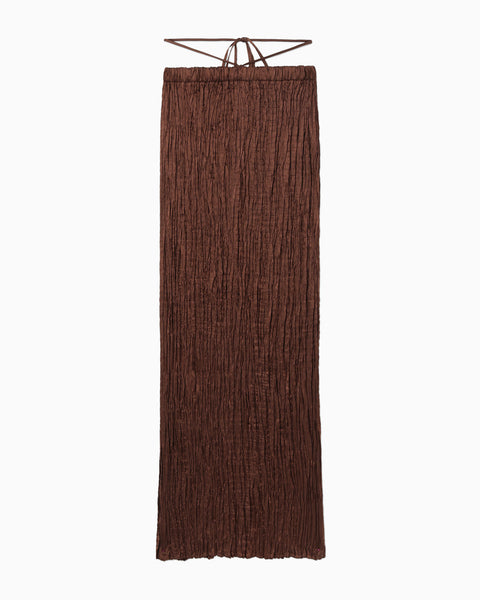 Wrinkle Pleats I-line Skirt - brown