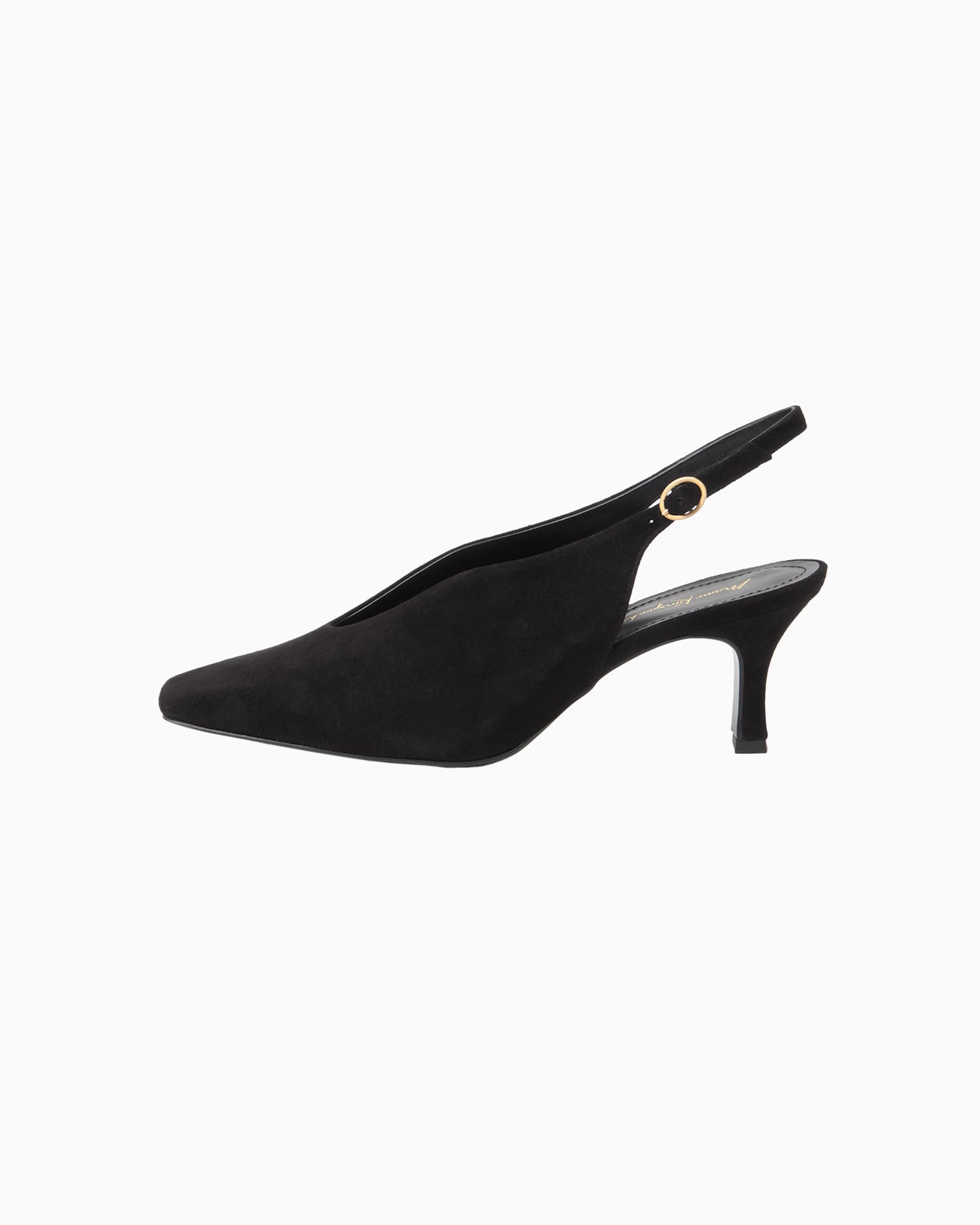 Curved Line Sling Back Suede Heels - black