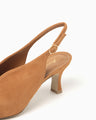 Curved Line Sling Back Suede Heels - brown