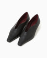 Curved Line Sling Back Calf Heels - black