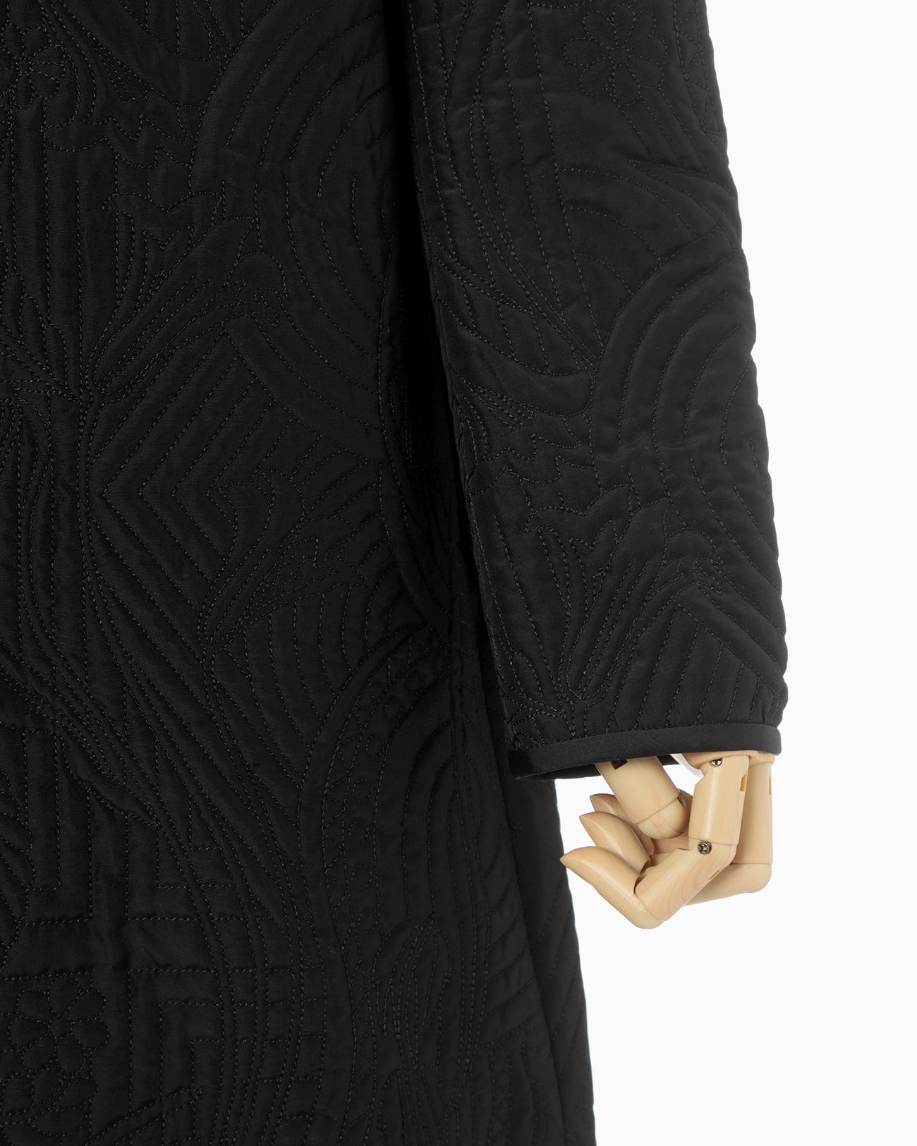 Floral Quilted Silk Coat - black