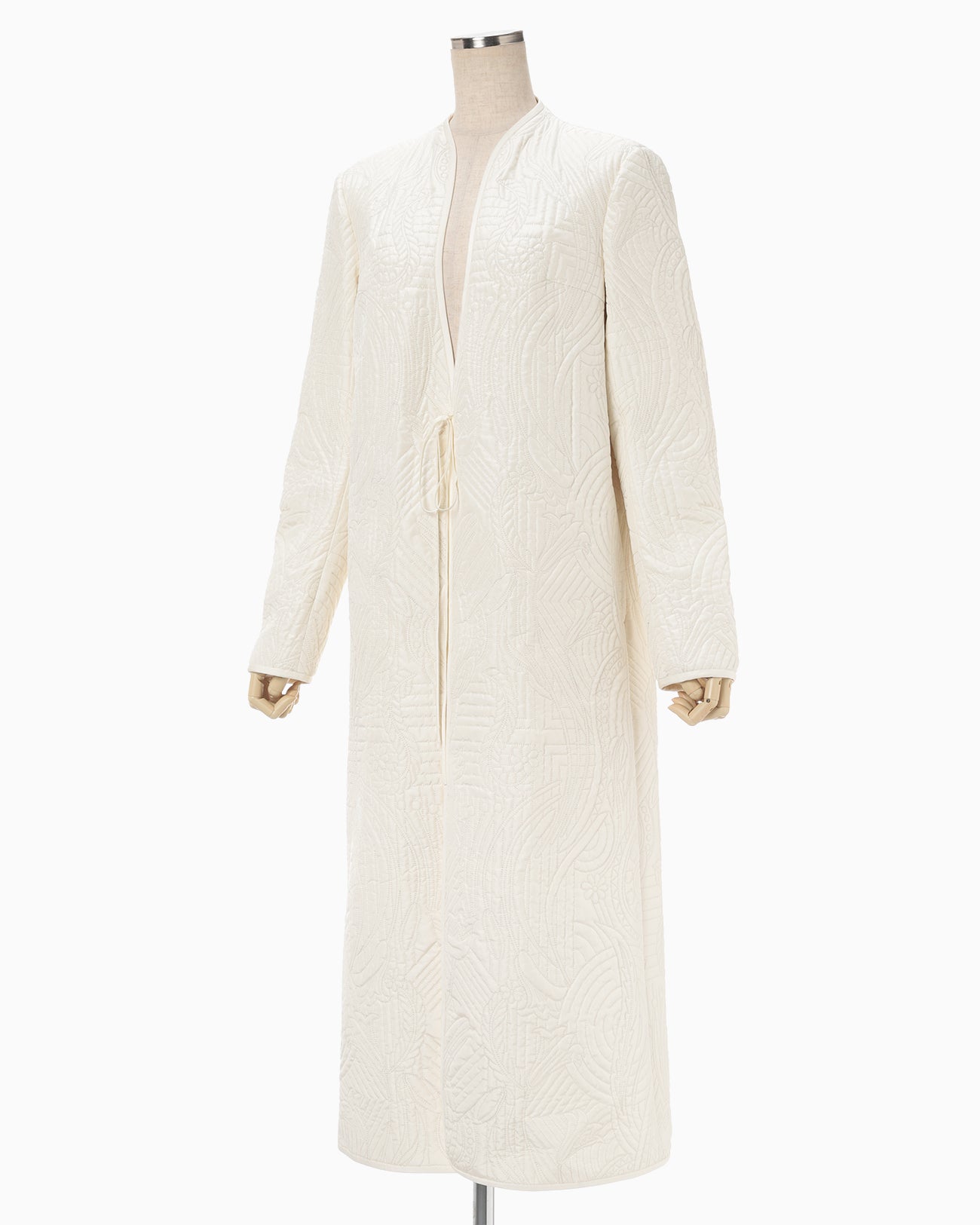 Floral Quilted Silk Coat - ecru