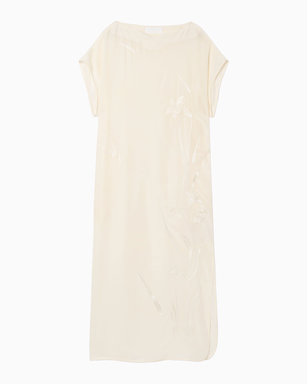 Silk Cupra Floral Embroidery Dress - ecru