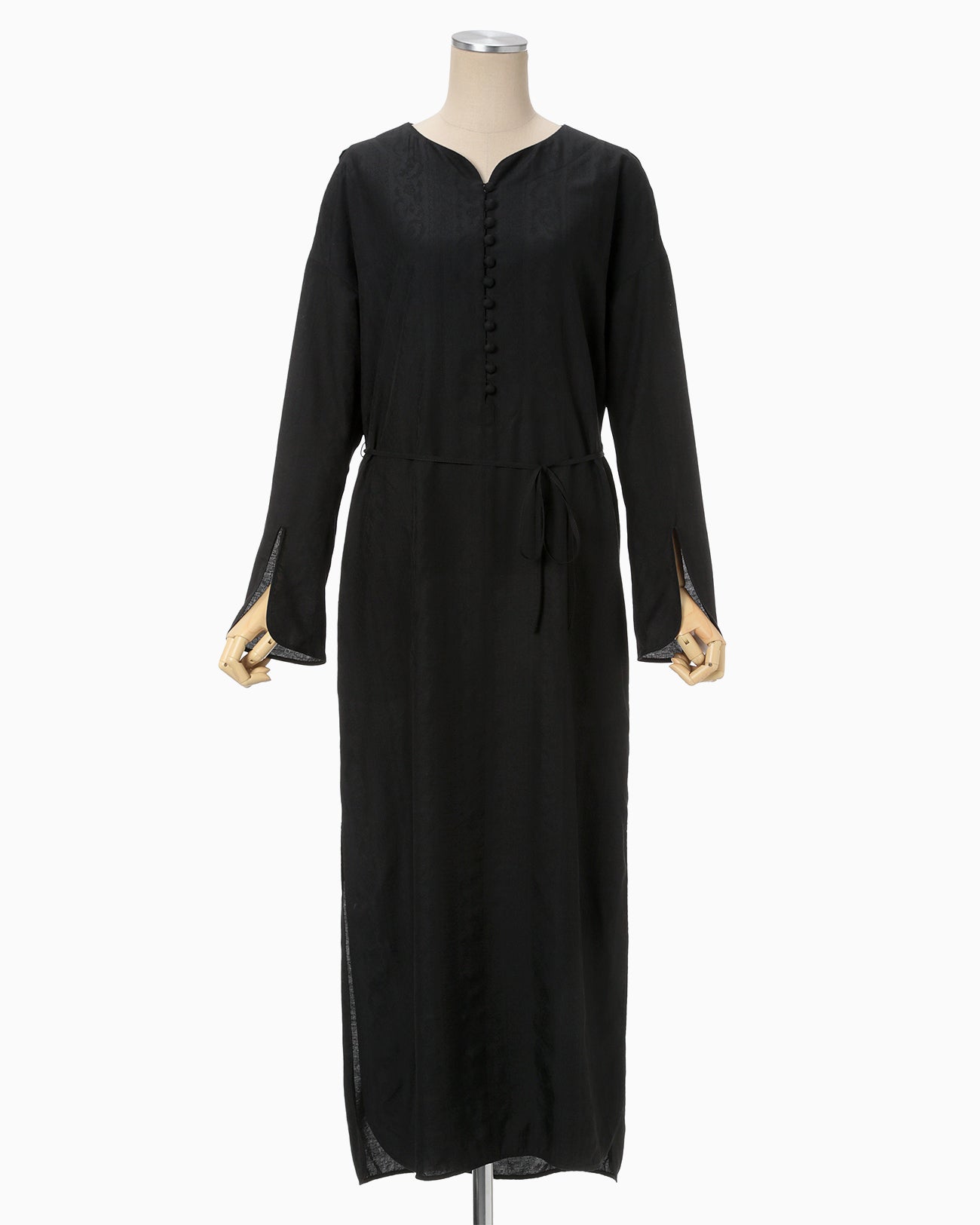 Floral Pattern Silk Rayon Jacquard I-Line Dress - black