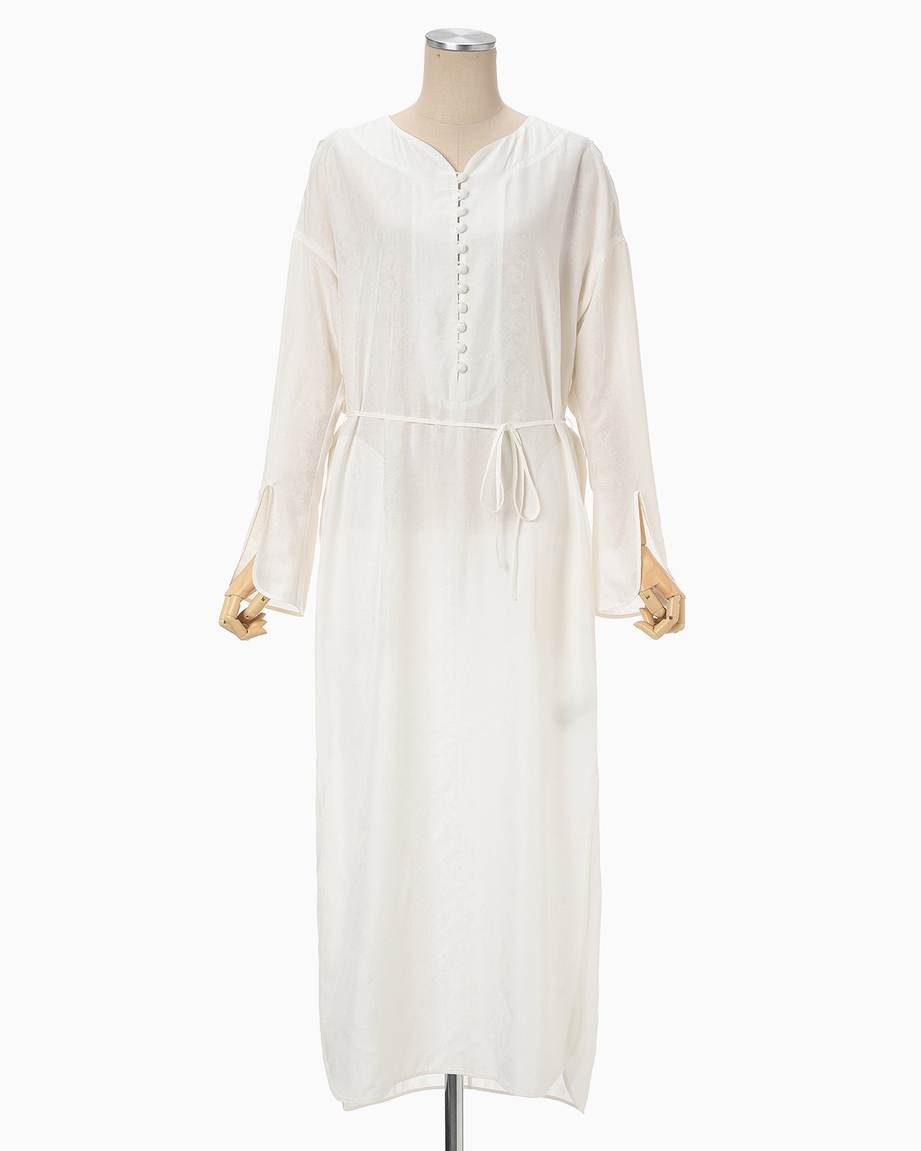 Floral Pattern Silk Rayon Jacquard I-Line Dress - white - Mame