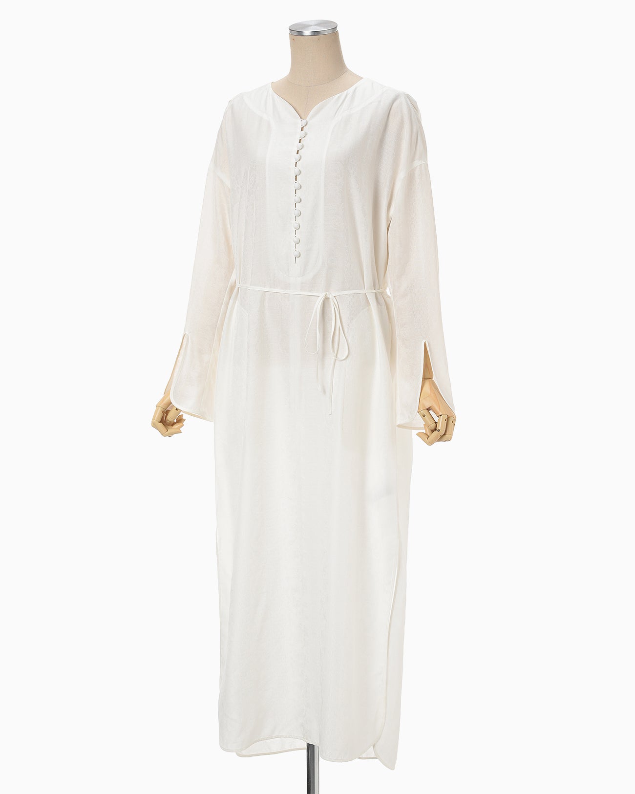 Floral Pattern Silk Rayon Jacquard I-Line Dress - white