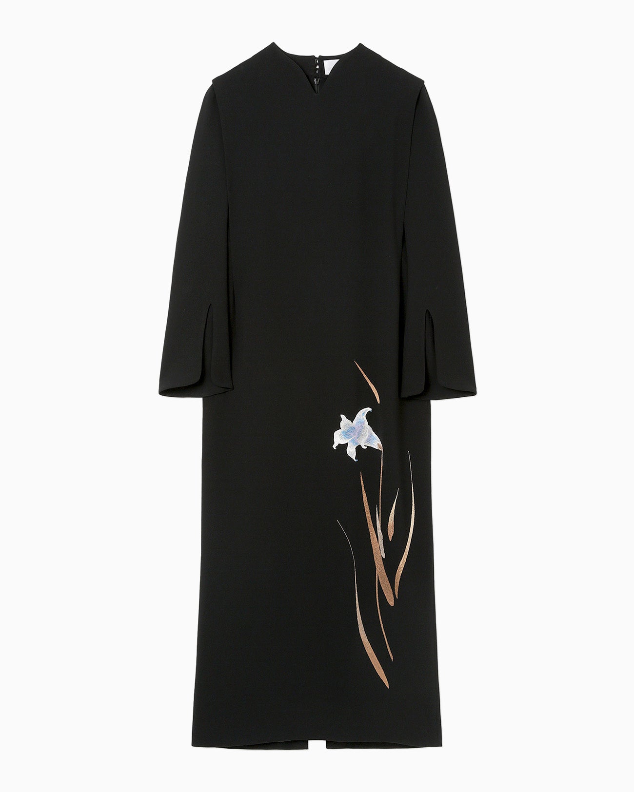 Triacetate Floral Embroidery Dress - black