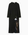 Triacetate Floral Embroidery Dress - black