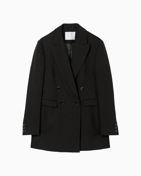 Linen Touch Triacetate Double Breasted Jacket - black