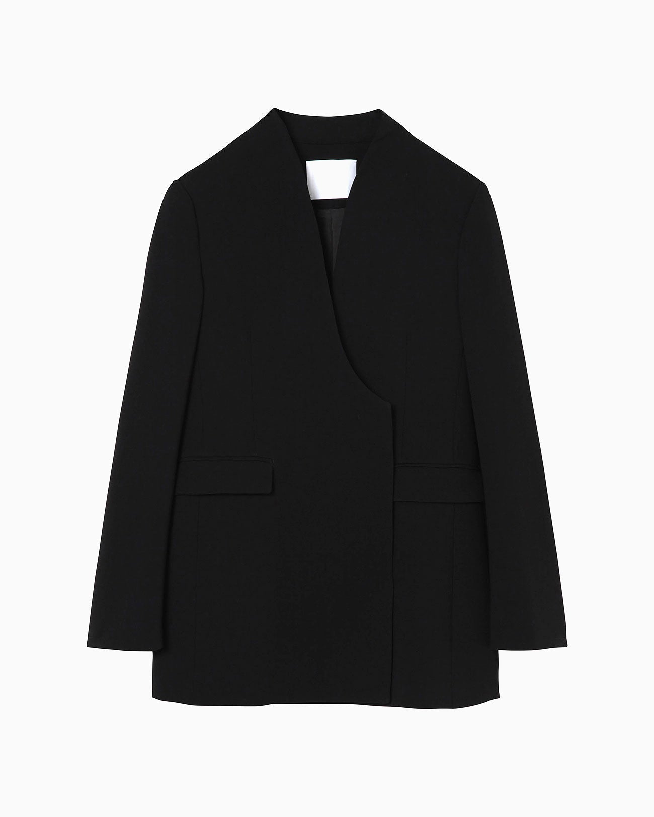 Collarless Double Breasted Suit Jacket - black