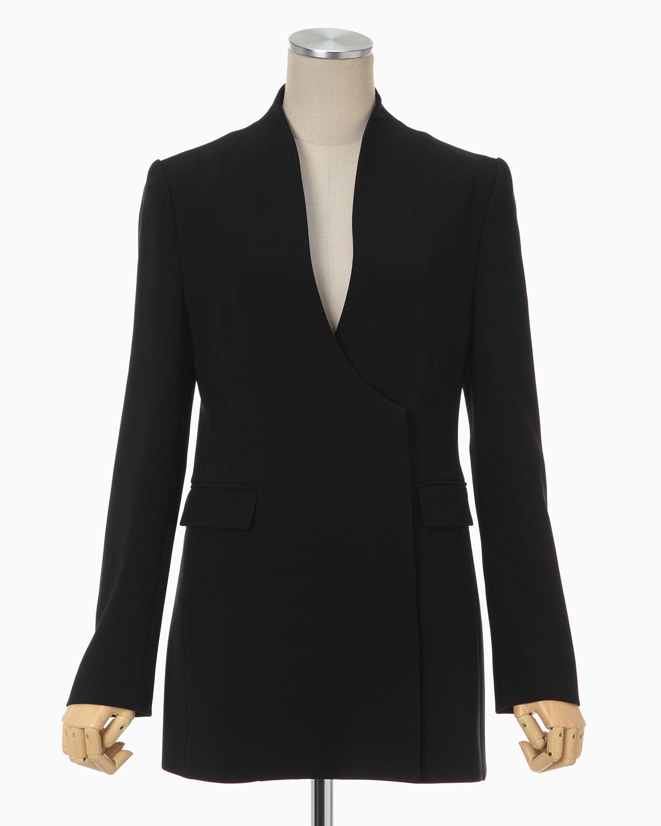 Collarless Double Breasted Suit Jacket - black