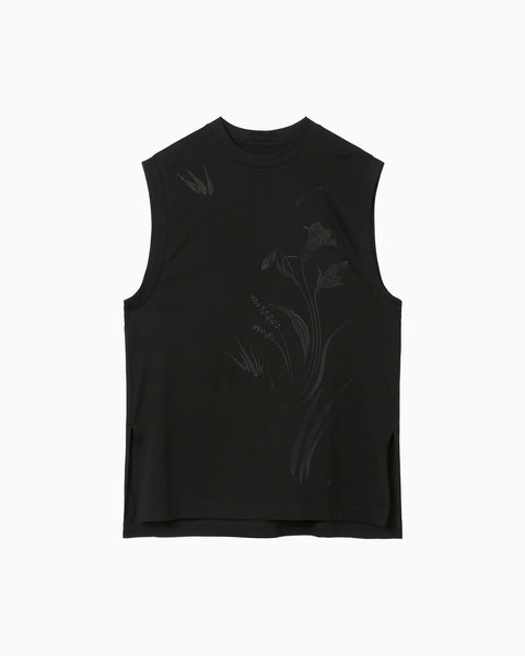 Suvin Cotton Jersey Emboridery Top - black
