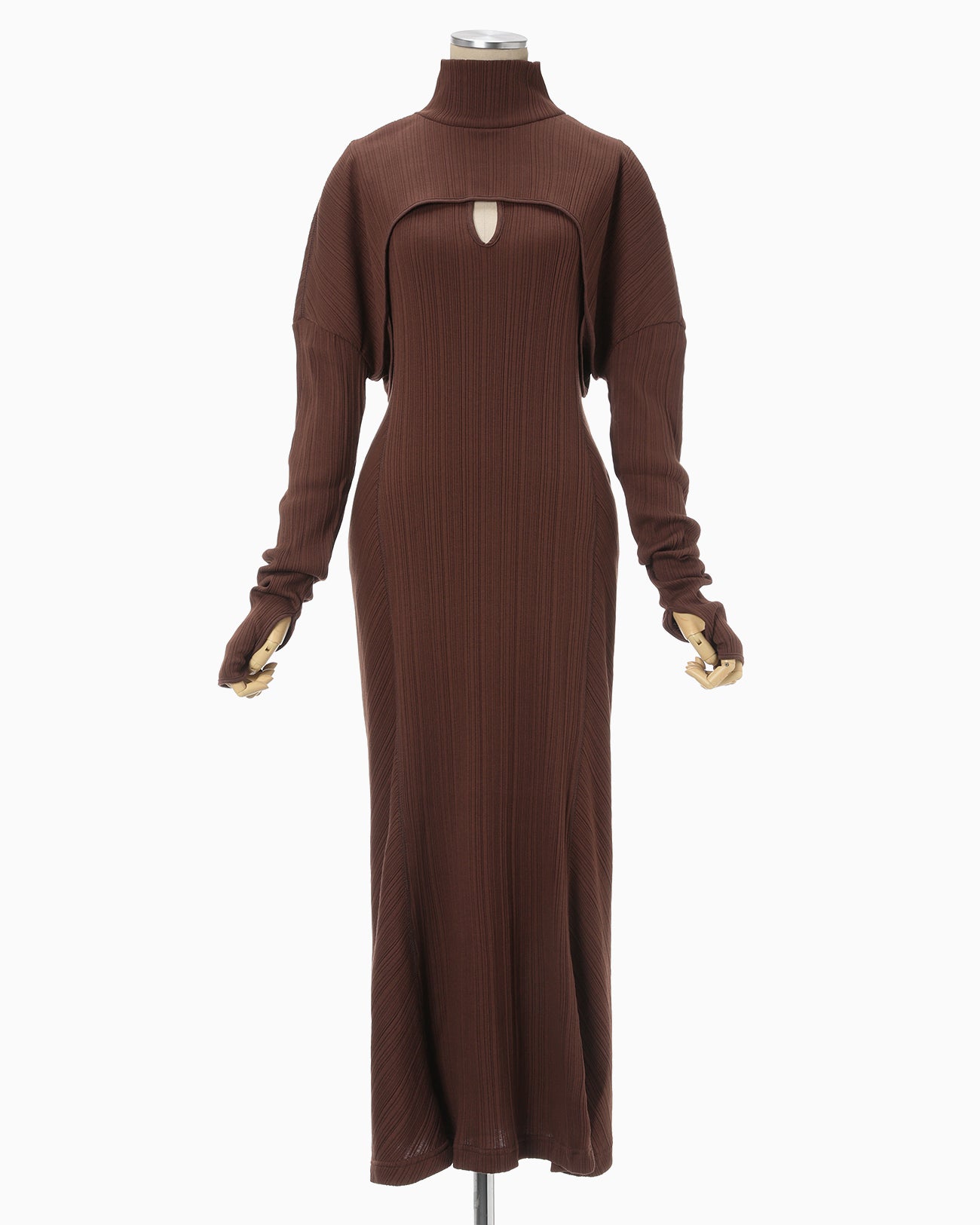 Random Ribbed Organic Cotton 2 way Dress - brown