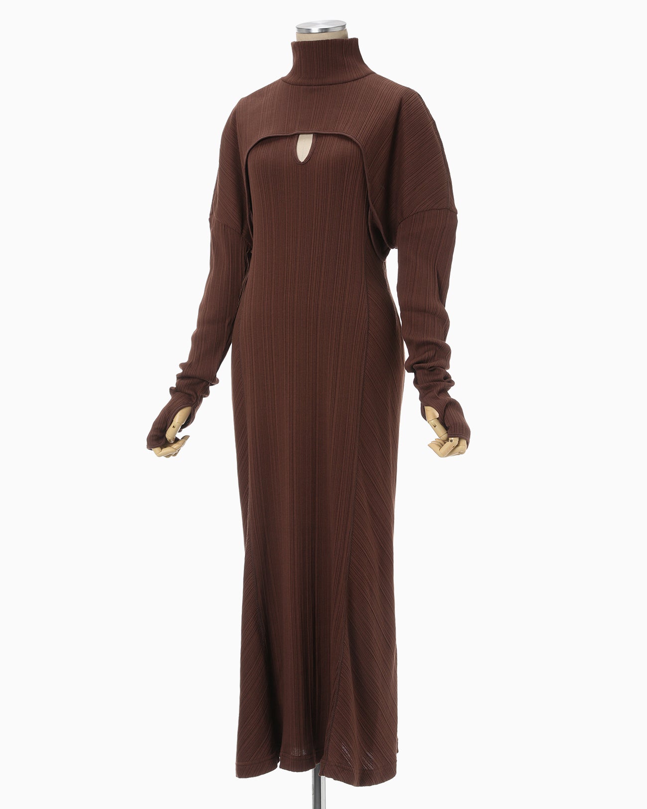 Random Ribbed Organic Cotton 2 way Dress - brown