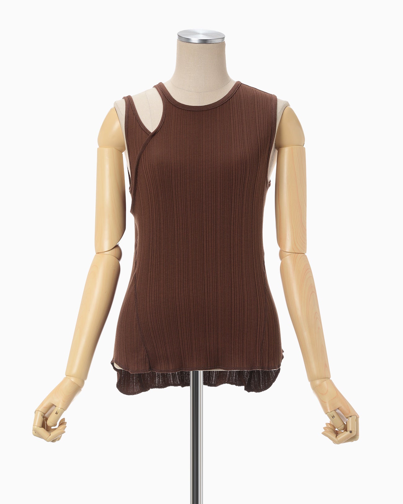 Random Ribbed Organic Cotton Sleeveless Top - brown