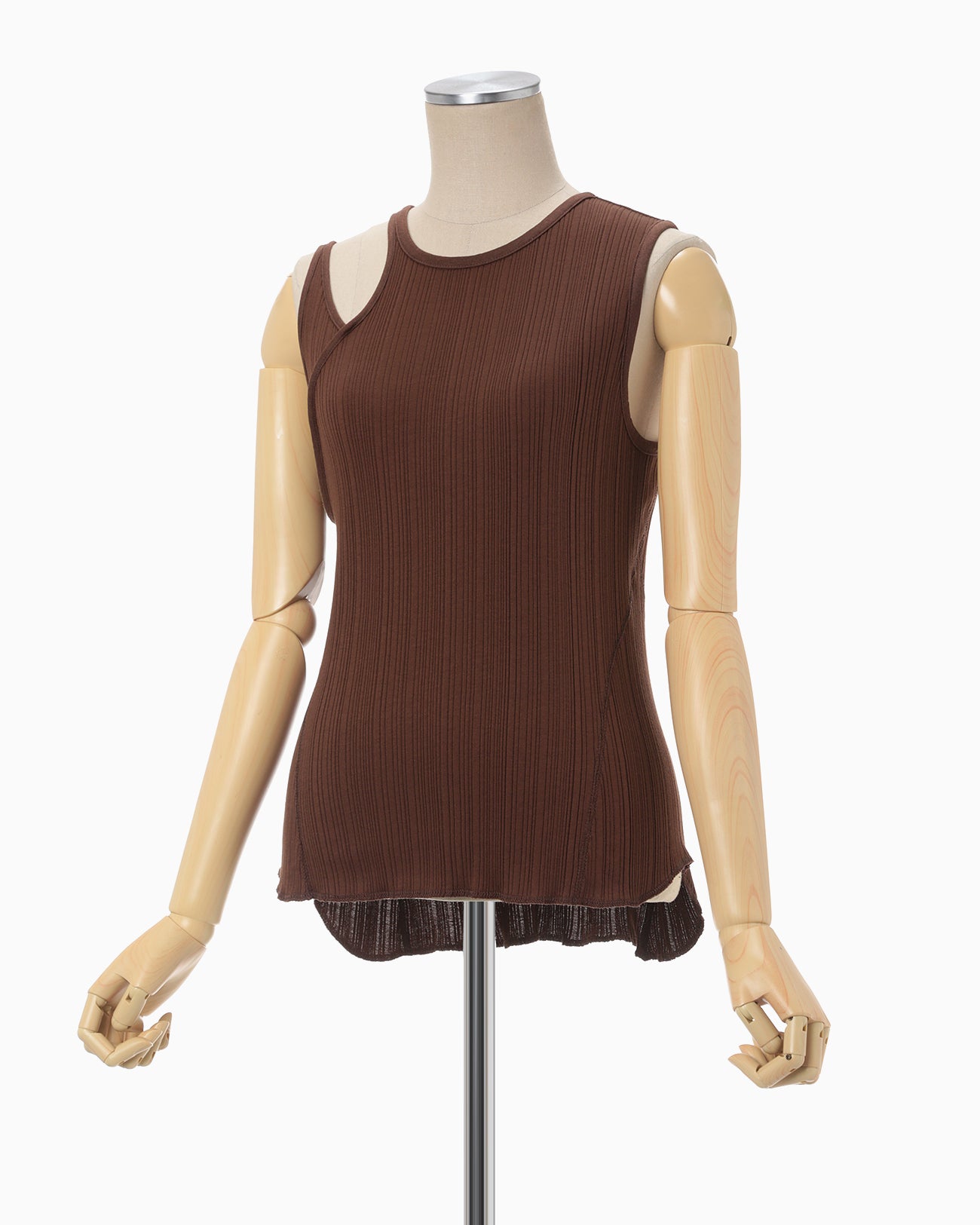 Random Ribbed Organic Cotton Sleeveless Top - brown