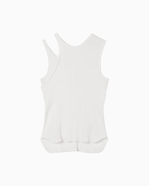Random Ribbed Organic Cotton Sleeveless Top - white