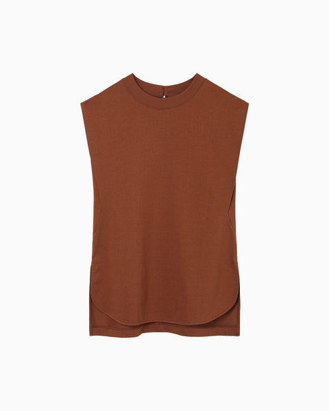 Cotton Jersey Sleeveless Top - brown