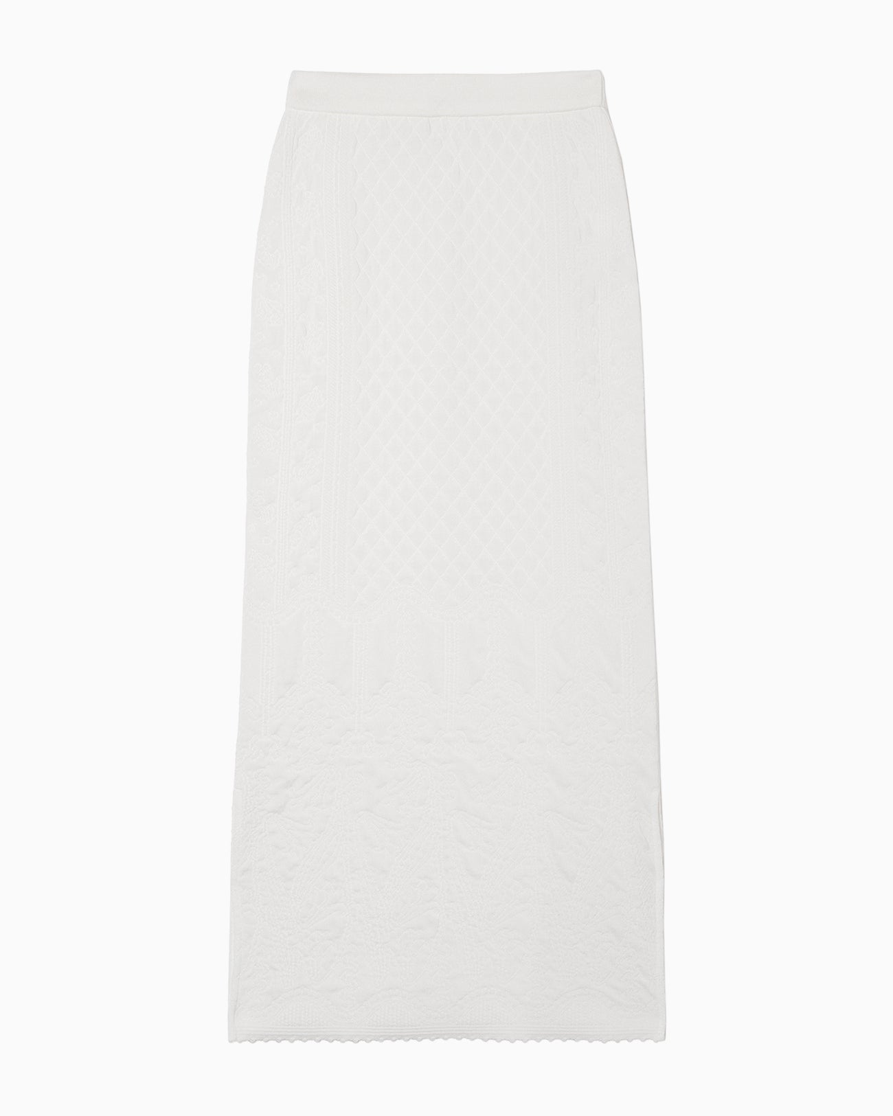 Floral Jacquard Knitted I-Line Skirt - white